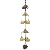 Feng Shui Metal Rüzgar Çanı İki Katlı Bereket Filleri 6 Çan thumbnail 1