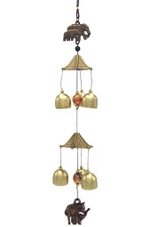 Feng Shui Metal Rüzgar Çanı İki Katlı Bereket Filleri 6 Çan thumbnail 9