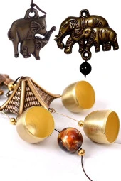 Feng Shui Metal Rüzgar Çanı İki Katlı Bereket Filleri 6 Çan thumbnail 12