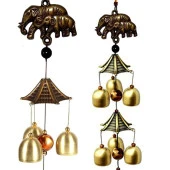 Feng Shui Metal Rüzgar Çanı İki Katlı Bereket Filleri 6 Çan thumbnail 6