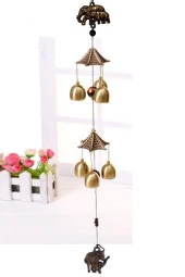 Feng Shui Metal Rüzgar Çanı İki Katlı Bereket Filleri 6 Çan thumbnail 10