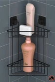 Geseus Yapışkanlı Siyah İki Katlı Banyo Köşe Rafı EF257S - 1