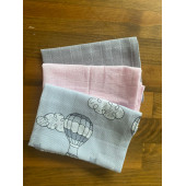 NihalFidan Store Muslin Kumaş %100 Pamuk Bebek Ağız Mendili Pembe Gri Balon 3 Adet (30x30 Cm) - 1
