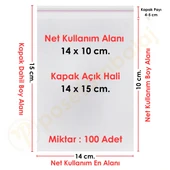 14x10+5 cm (14x15) 100 Adet - Şeffaf Bantlı Yapışkanlı OPP Jelatin Poşet - 1