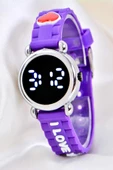 Mor Silikon Kordon (04-09 Yaş ) Takvimli Şirin Led Ekran Küçük Çocuk Kol Saat ST-304156 - 1