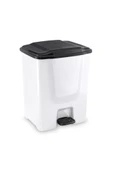 Omnipazar Flora F196-B 10Lt Slim Pedallı Beyaz Plastik Çöp Kovası Siyah Kapak - 1