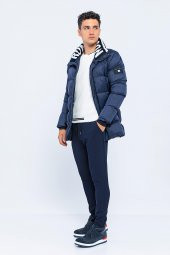 Erkek Regular Fit Fermuarlı Kendinden Eldivenli Rüzgar ve Su Geçirmez Peluş Yaka Kışlık Şişme Mont - 6