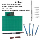 Çift Taraflı Kesim Altlığı Kesim Matı (A3) Kesme Tablası, Kretuar Bıçağı, Çiçek Ütüsü, Keçeli Kalem - 1