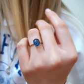 14k Altın London Mavi Topaz Taşlı Yüzük thumbnail 2