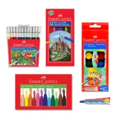 Faber Castell 4 lü Boyama Seti 12 li Kuru + Keçeli + Pastel + Sulu Boya + Sıvı Yapıştırıcı - 1