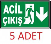 5 Adet Fosforlu Acil Çıkış  Levhası  - Fotolümenli - Aşağı Yön - 2