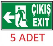 5 Adet Fosforlu Acil Çıkış-Exit Levhası  - Fotolümenli - Sol Yön thumbnail 2