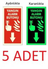 5 Adet Fosforlu Yangın Alarm Butonu Levhası - 2