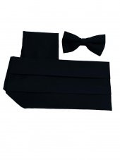 Brianze Siyah Kuşak Papyon Mendil Set - 1