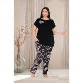 Koyu Pembe Renk Büyük Beden Pijama Takımı - Lady 10764 Kısa Kol Battal Pijama Takımı - 1