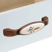 Süsen (128 mm-12.8 cm) Eskitme Antik Bakır Metal Mobilya Mutfak Çekmece Dolap Kulpu Kulbu Kulpları thumbnail 2