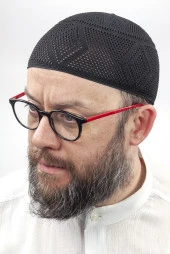 İlmek Dantel Örme Namaz Takkesi - Siyah thumbnail 1