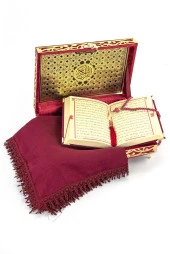 Özel Kadife Kaplı Kutulu Kuranı Kerim - Örtü - Tesbih Hediyeli - Bordo Renk thumbnail 4