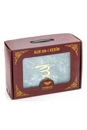 Özel Kadife Kaplı Kutulu Kuranı Kerim - Orta Boy Mavi Renk thumbnail 1