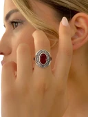 925 Ayar Gümüş Oval Yakut Taş Otantik Üst Kalite Kadın Yüzük - 3