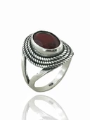 925 Ayar Gümüş Oval Yakut Taş Otantik Üst Kalite Kadın Yüzük - 1