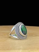 925 Ayar Gümüş Oval Zümrüt Otantik Üst Kalite Kadın Yüzük thumbnail 3