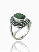 925 Ayar Gümüş Oval Zümrüt Otantik Üst Kalite Kadın Yüzük thumbnail 1