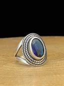 925 Ayar Gümüş Oval Safir Otantik Üst Kalite Kadın Yüzük thumbnail 3