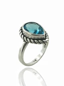 925 Ayar Damla Aquamarine Otantik Üst Kalite Gümüş Yüzük thumbnail 2