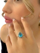 925 Ayar Damla Aquamarine Otantik Üst Kalite Gümüş Yüzük thumbnail 1