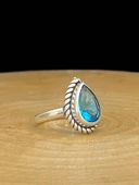 925 Ayar Damla Aquamarine Otantik Üst Kalite Gümüş Yüzük thumbnail 3