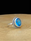 925 Ayar Oval Aquamarine Otantik Üst Kalite Gümüş Yüzük thumbnail 2