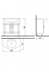 Turkuaz Yeni Klasik Etajerli Lavabo 80-48cm - Deniz 80 Alt Modül - 2