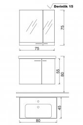 Denko Terra 80 cm MDF Antrasit Gri Banyo Dolabı Takımı - 2