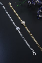 Soobepark Zirkon Taşlı Su Damlası Tasarım Kadın Zincir Bileklik Gold - 5