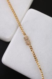 Soobepark Zirkon Taşlı Retro Baget Tasarım Kadın Zincir Bileklik Gold - 3