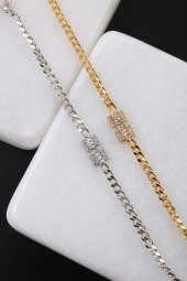 Soobepark Zirkon Taşlı Retro Baget Tasarım Kadın Zincir Bileklik Gold - 4