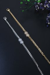 Soobepark Zirkon Taşlı Retro Baget Tasarım Kadın Zincir Bileklik Gold - 5