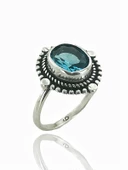 Aquamarine Taş Otantik Üst Kalite 925 Ayar  Gümüş Yüzük - 2