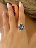 Aquamarine Taş Otantik Üst Kalite 925 Ayar  Gümüş Yüzük - 1