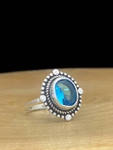 Aquamarine Taş Otantik Üst Kalite 925 Ayar  Gümüş Yüzük - 3
