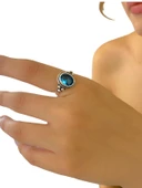 925 Gümüş Aquamarine Taşlı Otantik Kadın Yüzük - 1