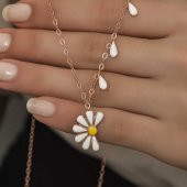925 Ayar Gümüş Papatya Seviyor Sevmiyor Bayan Gümüş Kolye thumbnail 1