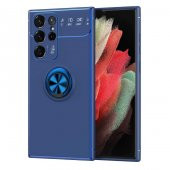 Galaxy S22 Ultra Kılıf Zore Ravel Yüzüklü Magnetic Standlı Silikon Kapak - 1