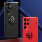 Galaxy S22 Ultra Kılıf Zore Ravel Yüzüklü Magnetic Standlı Silikon Kapak - 3