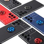 Galaxy S22 Ultra Kılıf Zore Ravel Yüzüklü Magnetic Standlı Silikon Kapak - 5