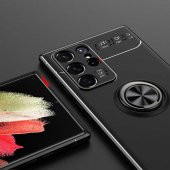 Galaxy S22 Ultra Kılıf Zore Ravel Yüzüklü Magnetic Standlı Silikon Kapak - 12
