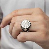 Mührü Süleyman İşleme 925 Gümüş Erkek Yüzük - 6