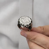 Mührü Süleyman İşleme 925 Gümüş Erkek Yüzük - 12