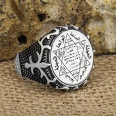 Mührü Süleyman İşleme 925 Gümüş Erkek Yüzük - 8